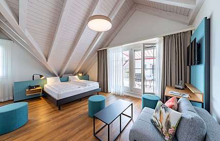 Modern hotel room attic floor