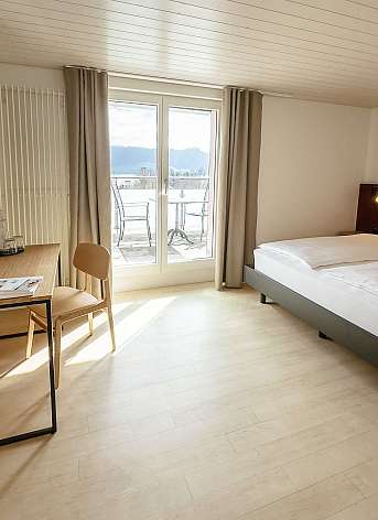 Modern hotel room with balcony