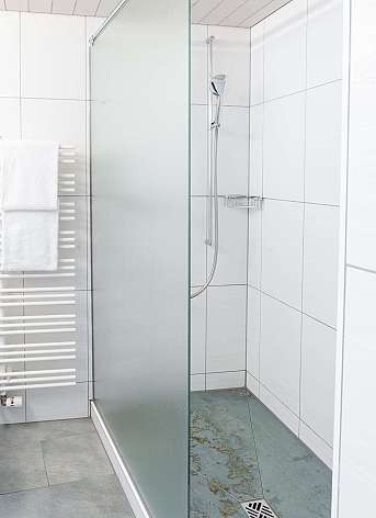 Modern shower with glass wall