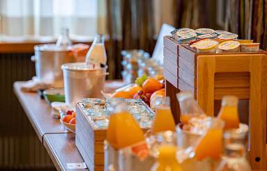 Breakfast buffet with yoghurts